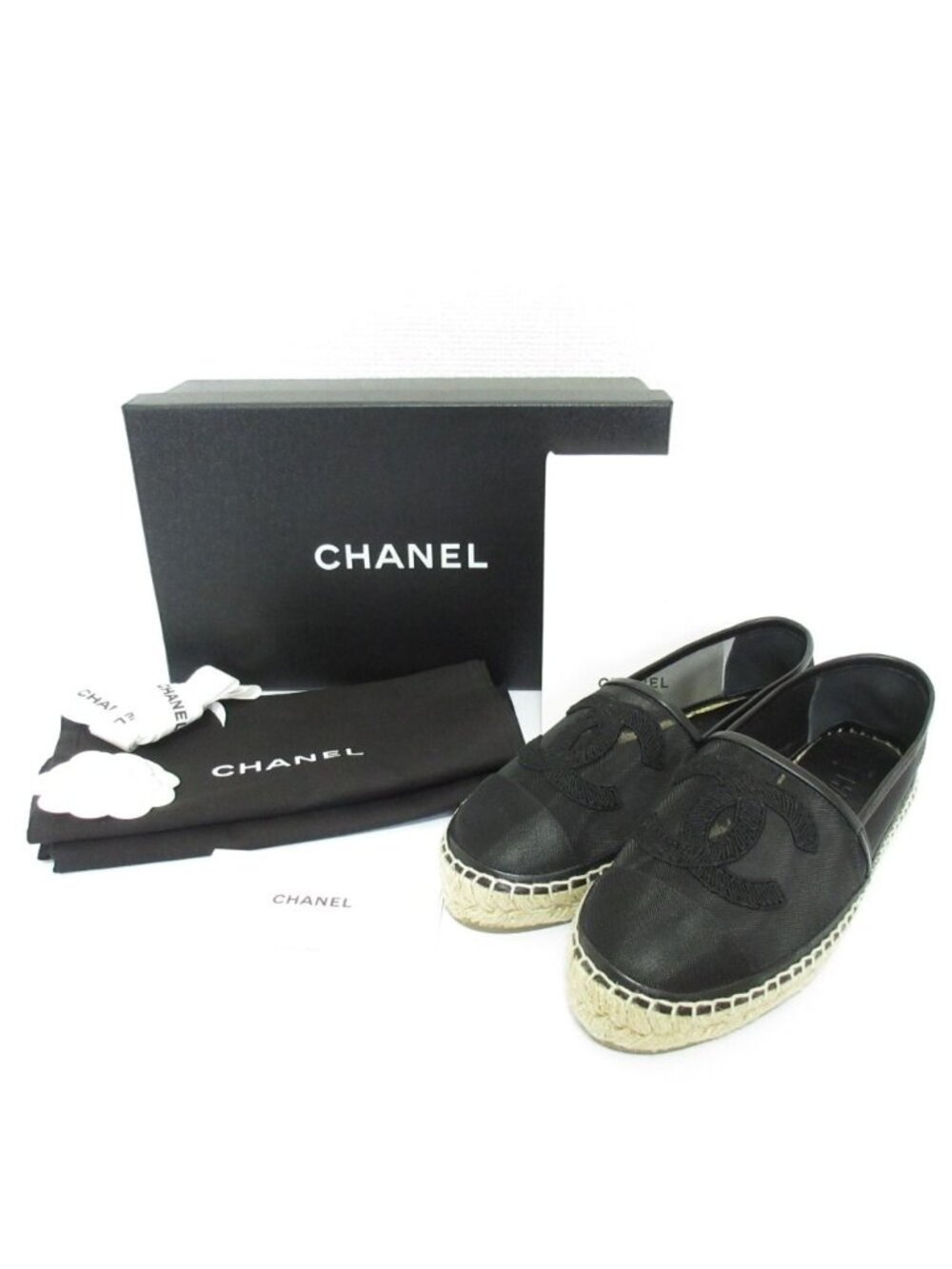 Chanel CC Logo Mesh Espadrilles Shoes 35 Black